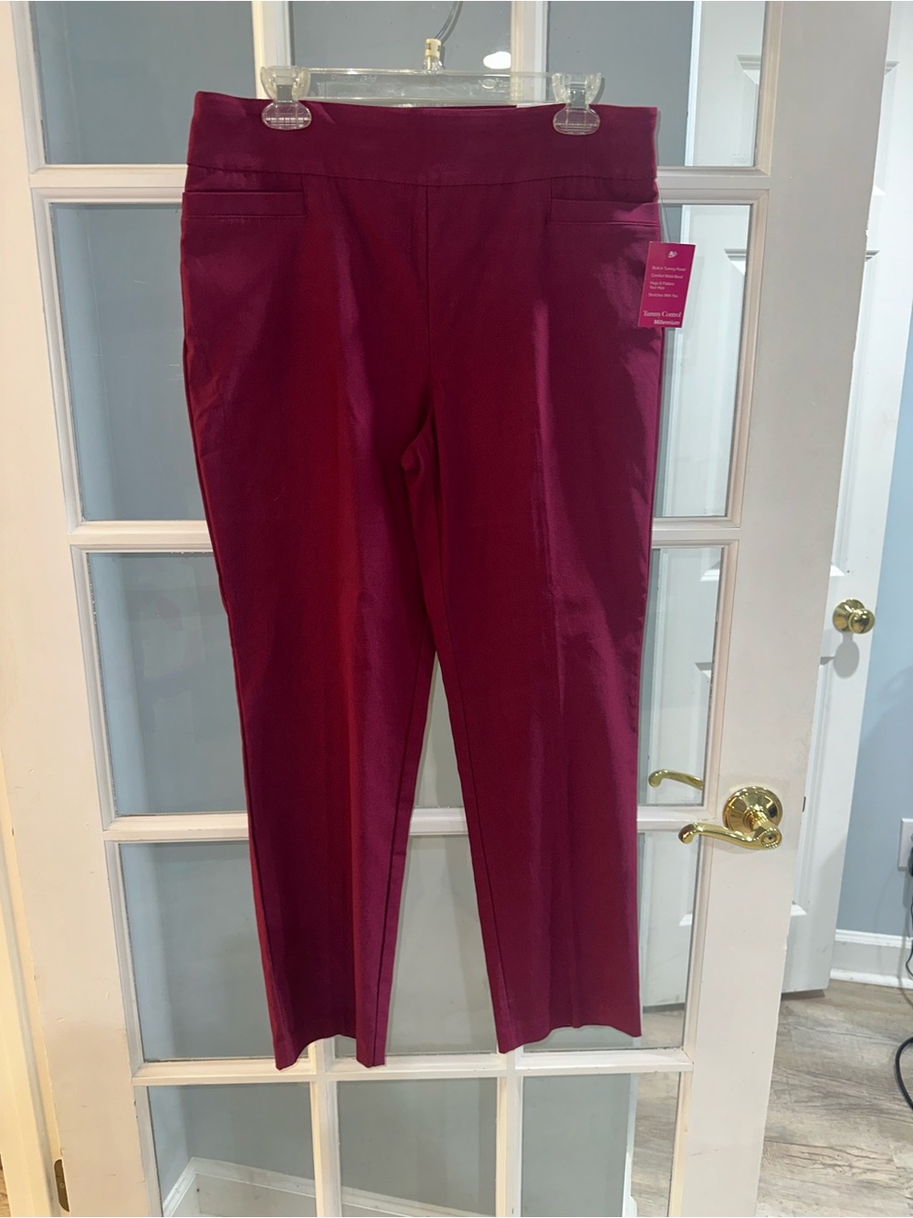 Kim Rogers Millennium Pants Women 12PA Red Burgundy Tummy Control Straight NWT